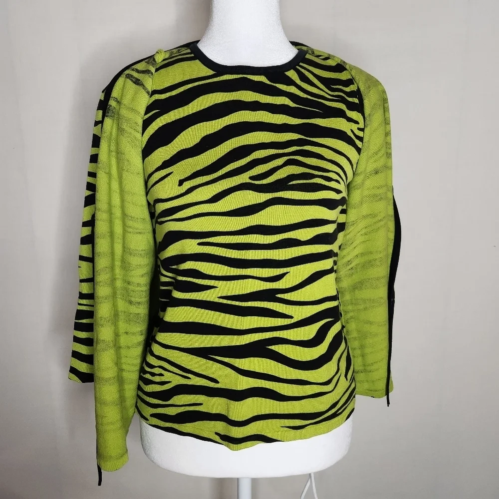 Joseph A Womens Silk Blend Leopard Print Top And Sweater Green Large - Picture 6 of 8
